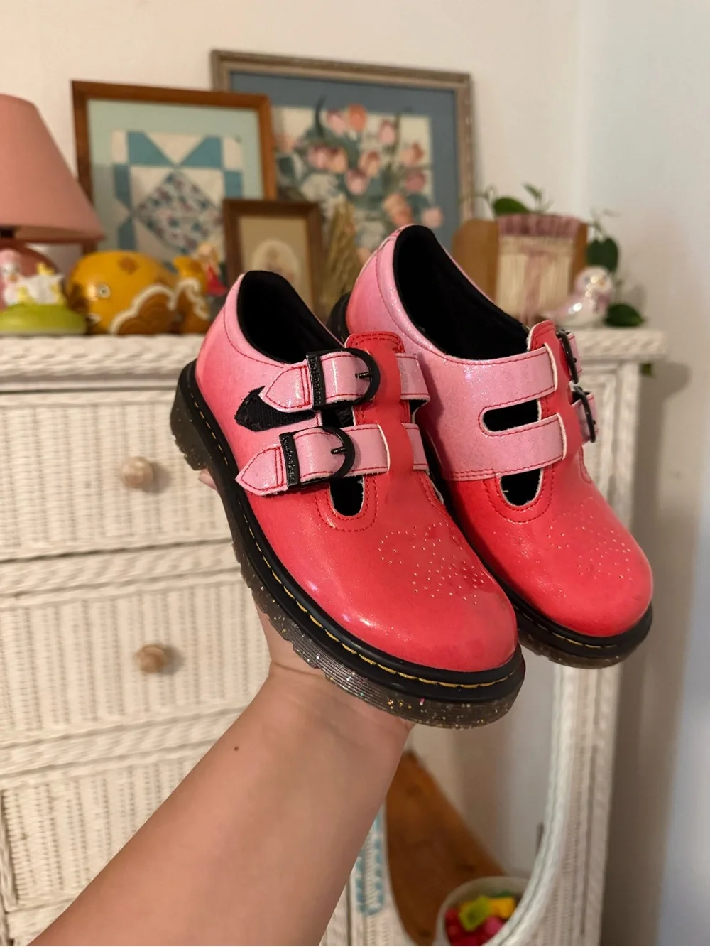Dr. Martens Kids Pink Patent Double-Strap Mary Janes